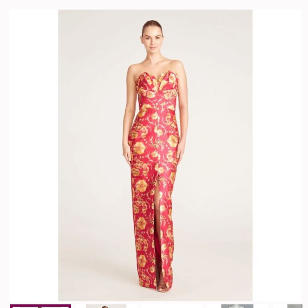 Theia Floral Pink Strapless Dress- worn once like new!